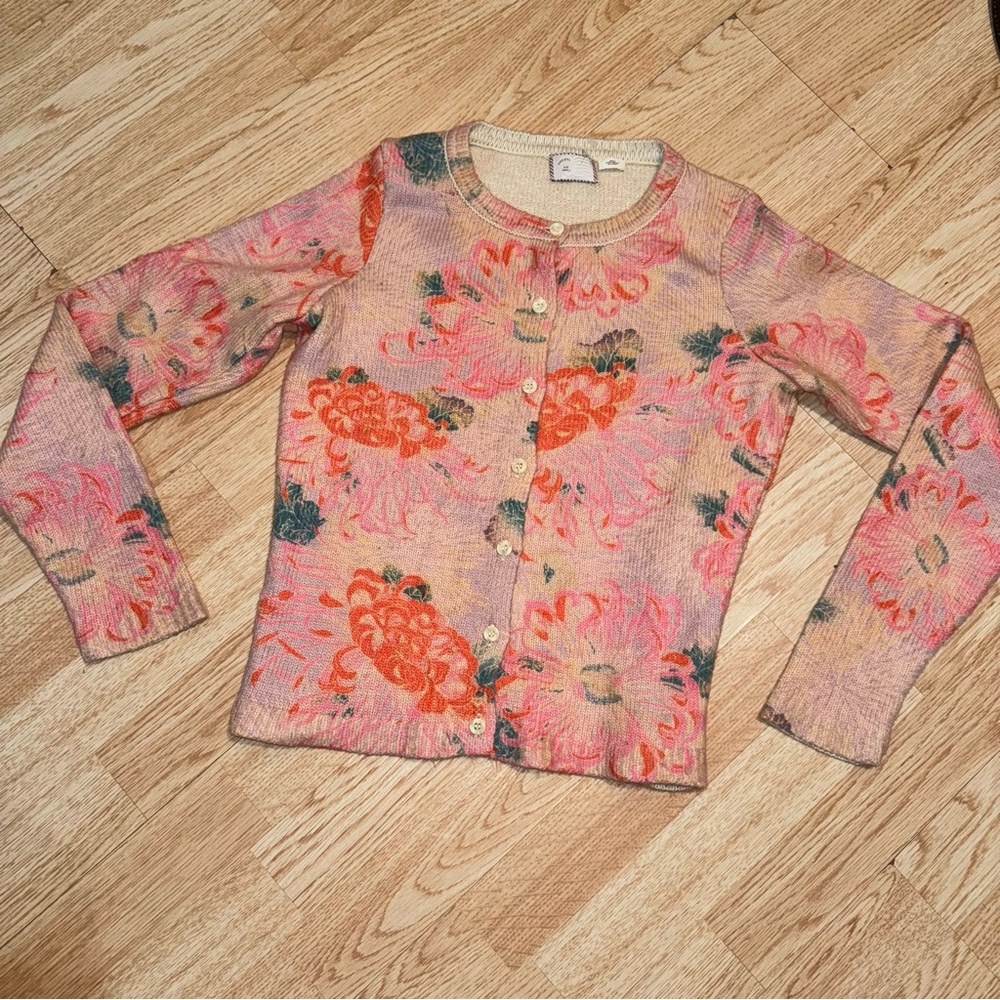 Pink Floral Crewneck Cardigan Sweater - Picture 2 of 8